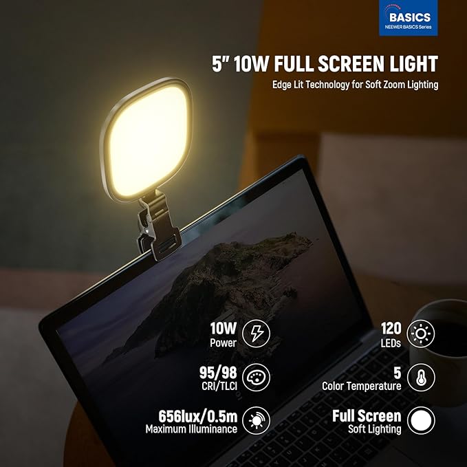 NEEWER Basics 5" 10W LED Streaming Light, Bi Color Edge Lit Clip on Full Screen - Image 2