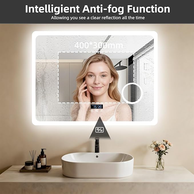 LUVODI LED Bathroom Mirror Rectangle: 32x24 inch Lighted Makeup Vanity - Image 7