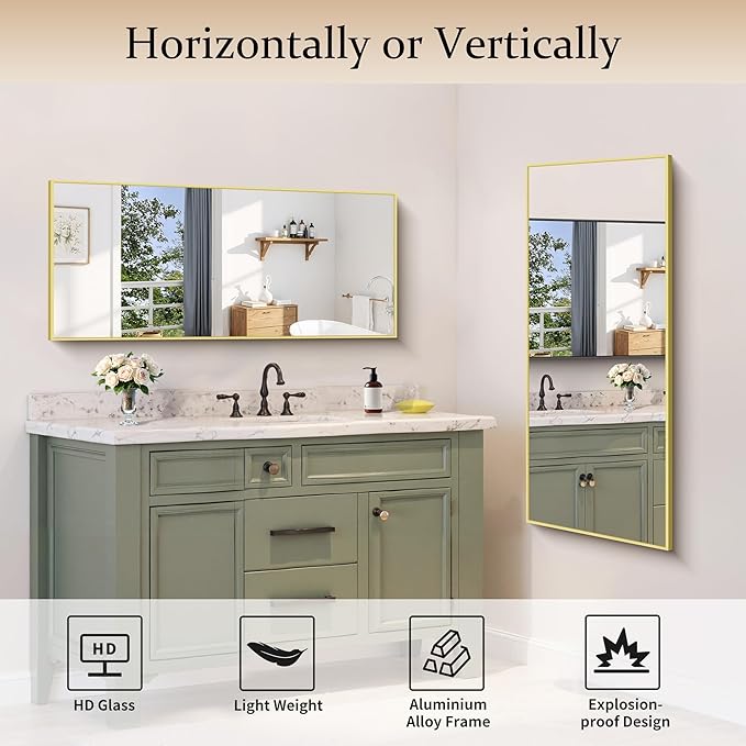 Gold Bathroom Mirror for Wall, 20x48 Inch Rectangle Mirror - Image 4