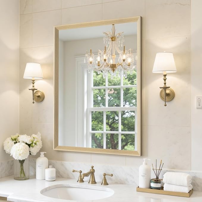 Oak Wood Effect Framed Wall Mirror, 22x30 Rectangle Mirror, Anti-desilvering by Ultrue