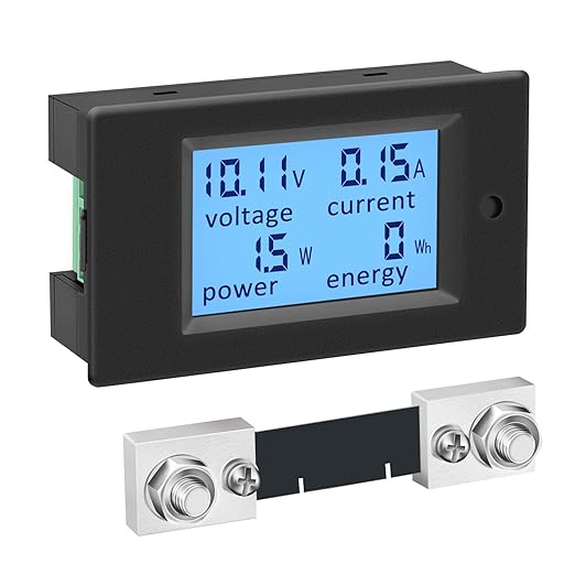 DROK DC Power Meter, 8-100V 100A Volt Amp Watt Meter, LCD Display Multimeter by DROK