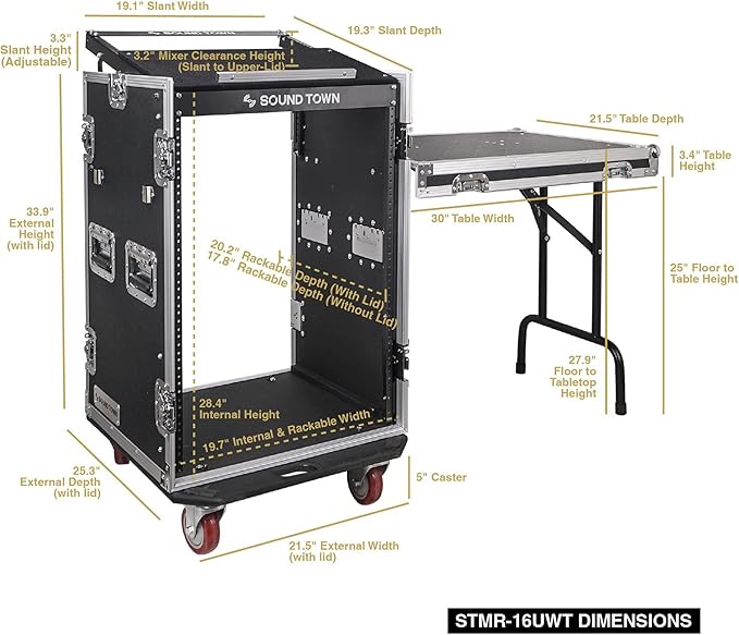 Sound Town Heavy-Duty 1/2" Plywood 16U PA DJ Pro Audio Rack/Road ATA Case - Image 5