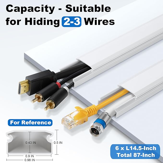 ZhiYo Cord Hider Wall Kit, 87in Cord Cover Wall Mounted TV, Wire Covers - Image 2