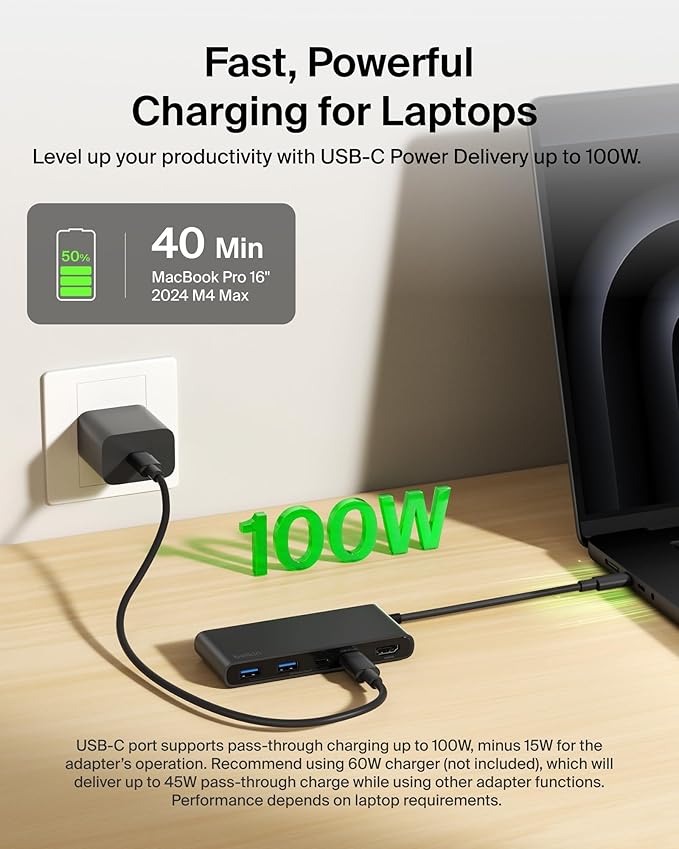 Belkin USB C Hub, 7-Port Hub w/ 4K HDMI Display @ 60Hz, SD & MicroSD, 100W - Image 5