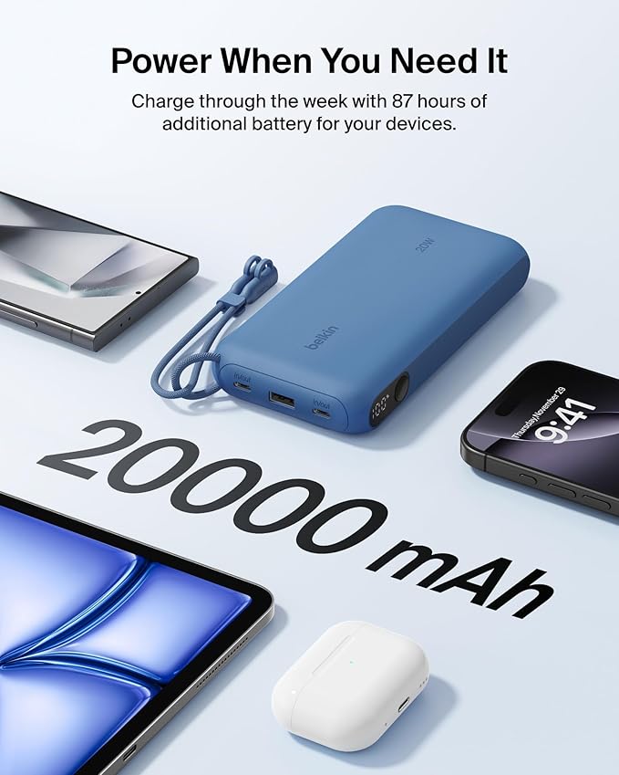 Belkin Portable Charger, USB-C Power Bank 20, 000mAh w/ 2X USB-C Ports & 1x A - Image 4