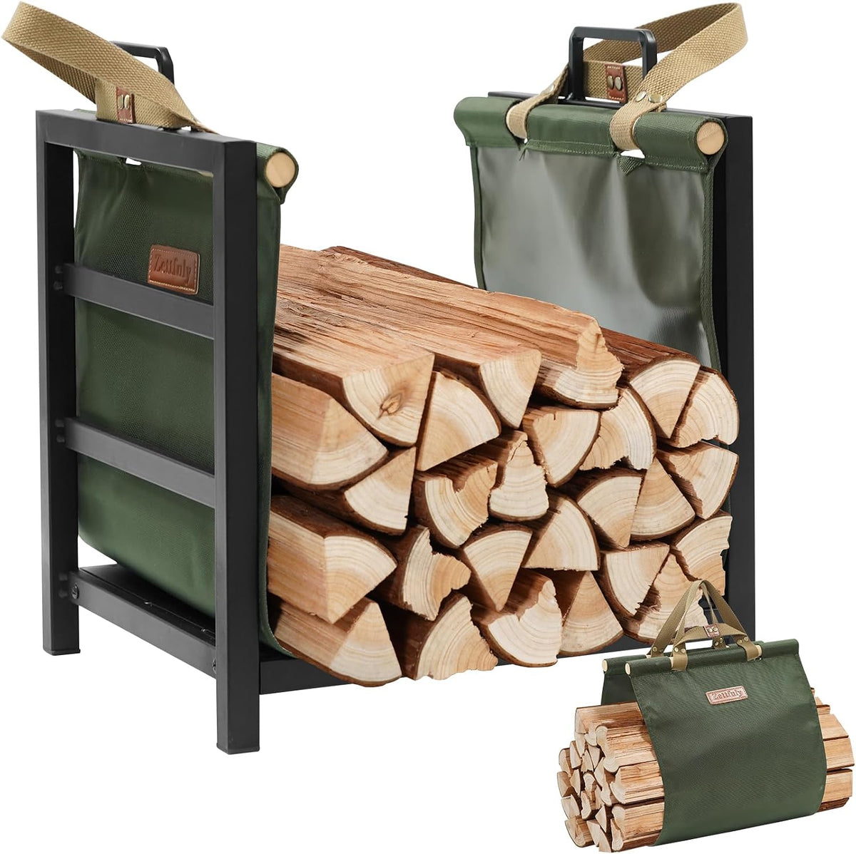 firewood rack indoor outdoor with firewood carrier, fireplace, main product view