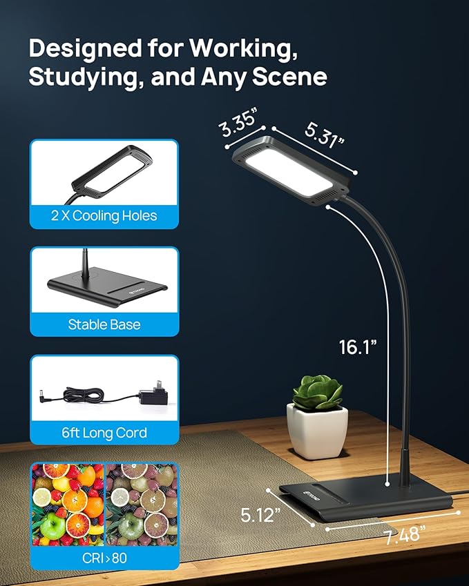 TROND Desk Lamp, Bright Dimmable Eye-Caring Table Lamp, 3 Color Modes 7 - Image 6