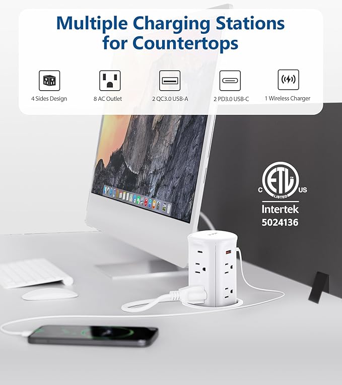 Jgstkcity Pop up Outlet for Countertop, 65W USB C Fast Charging, 15W Wireless - Image 2