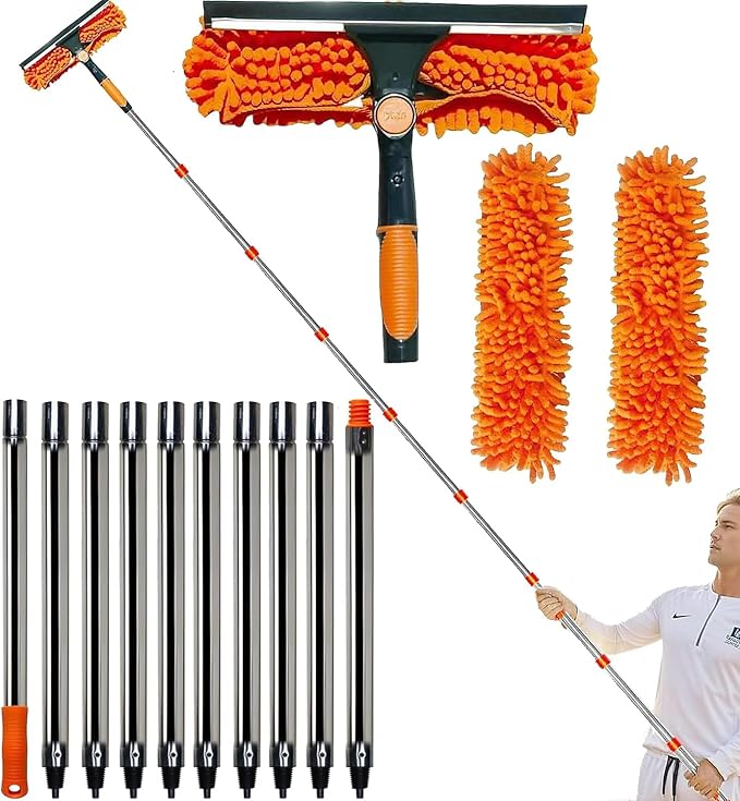 20+ Ft Reach 2 in 1 Window Washing Squeegee by Tonmp