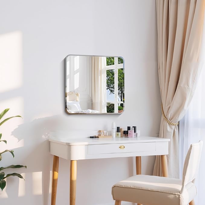 CILIBER Beveled Frameless Mirror, 18x18 Square Bathroom Mirror Rounded Corner - Image 6