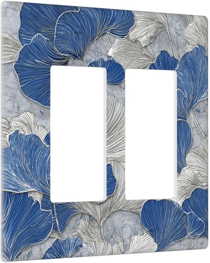 Bvtewkhz Abstract Blue Marble Plant Leaves 2 Gang Double Rocker Decorative - Image 2