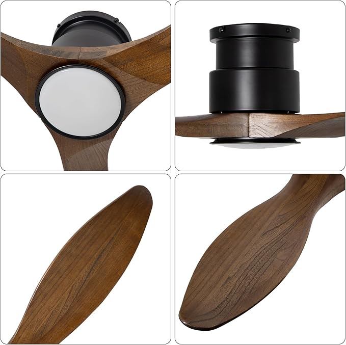 revoici 52'' Ceiling Fan with Lights and Remote, 3 Blade Amber Wood Low Profile - Image 5