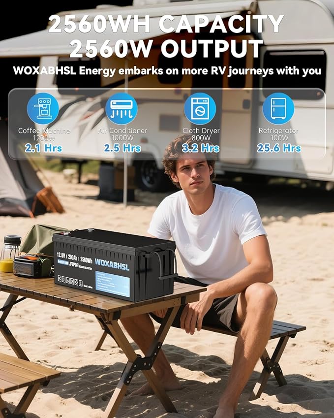 WOXABHSL 12V 200Ah Lithium LiFePO4 Battery, Built-in 200A BMS, 2560Wh Energy - Image 6