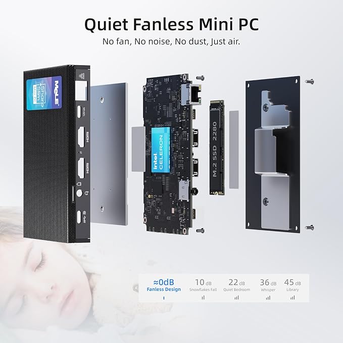MeLE Quieter3C Fanless Mini PC, Celeron N5105, 8GB RAM, 128GB Storage, - Image 8