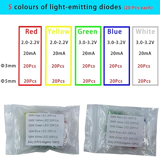Nodehawk Electronic Component Kit -Total 1800 Pcs, LED Diodes, Capacitors - Image 4