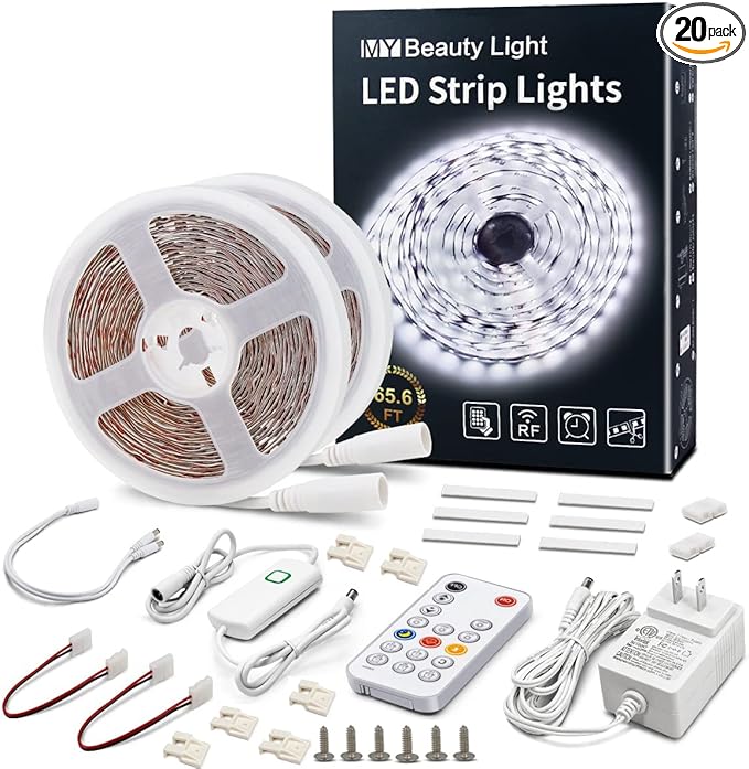 MY BEAUTY LIGHT LED Strip Lights White, 65.6ft Dimmable LED Light Strip by MYBEAUTYLIGHT