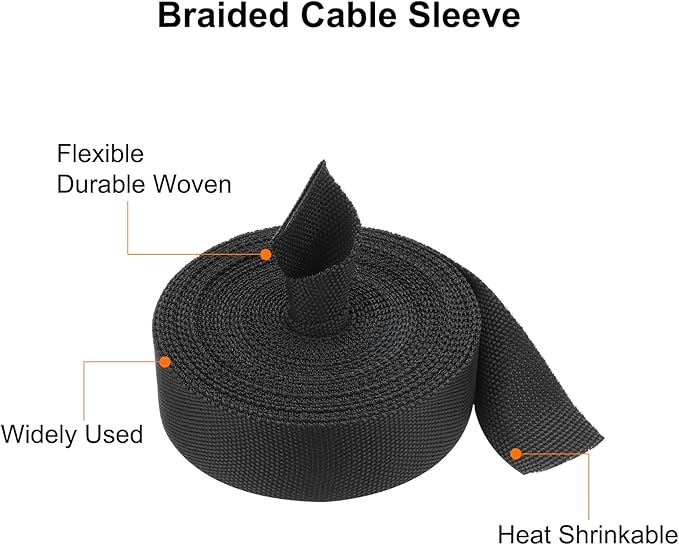 MECCANIXITY Braided Cable Sleeves Heat Shrinkable Fabric Sleeving, 7/8" 26ft - Image 4