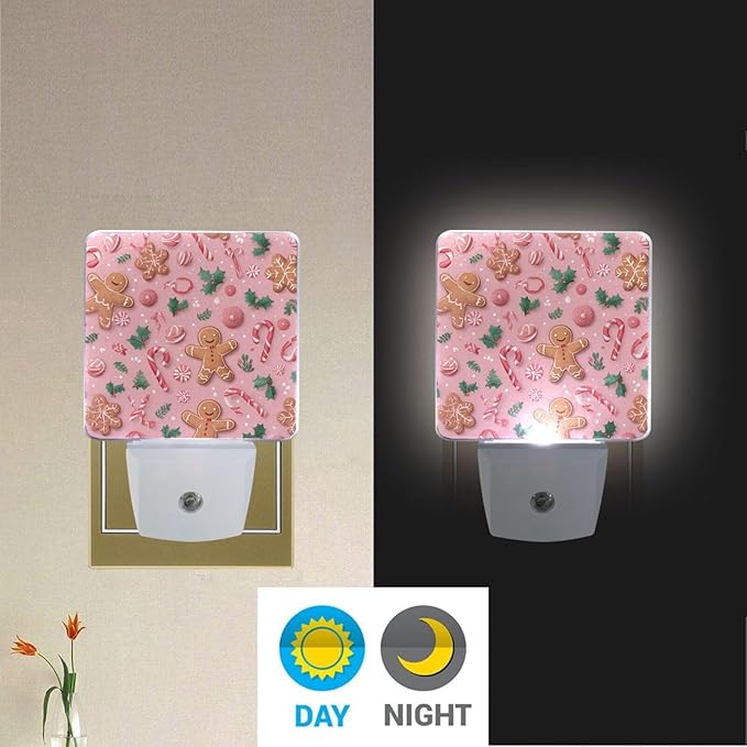 Pigsaly Led Night Light Christmas Gingerbread Men Pink Candy Canes Night Light - Image 5