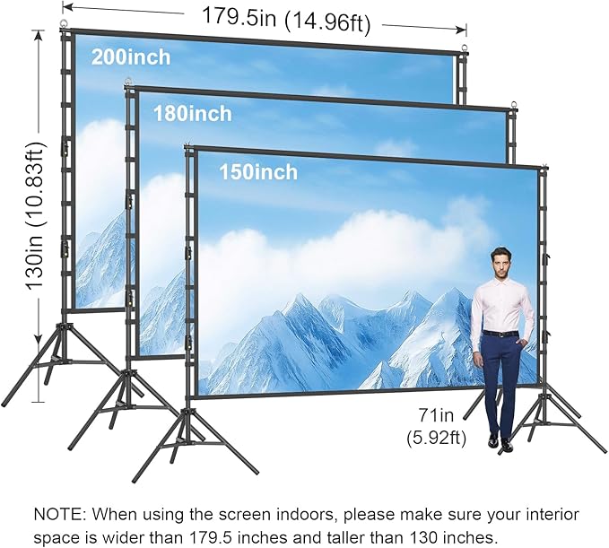 Outdoor Projector Screen with Stand, TOWOND 200 Inch Portable Projection Screen - Image 8