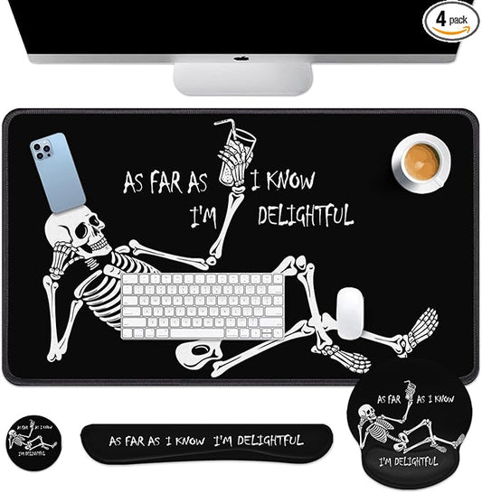 Britimes Black Skull Skeleton Keyboard Mouse Pad Set 4in1 Large by Britimes