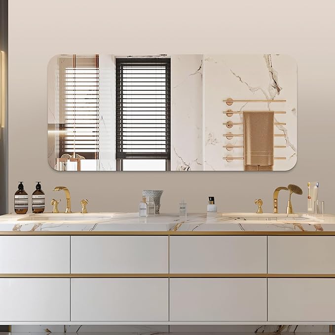 Mirrorons 60 x 28 Frameless Bathroom Mirror, Rounded Corner Bathroom Vanity - Image 4