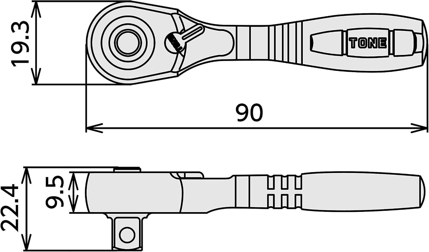 TONE Short Ratchet Handle Compact Head (Socket Hold Type) RH3CHS 3/8" Inch Drive