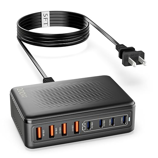 USB C Charger Block, 200W GaN 8 Port USBC Charging Station USB Hub Block Cube by Fitquipment