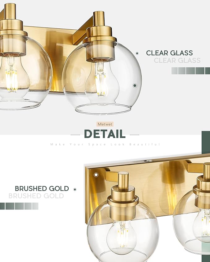METWET Bathroom Light Fixtures, 4 Light Brushed Gold Vanity Light, 26 Inch - Image 4