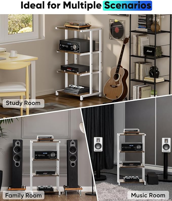 Ardier 4-Tier Wooden Media Stand, AV Media Stand Corner Shelf - Image 6