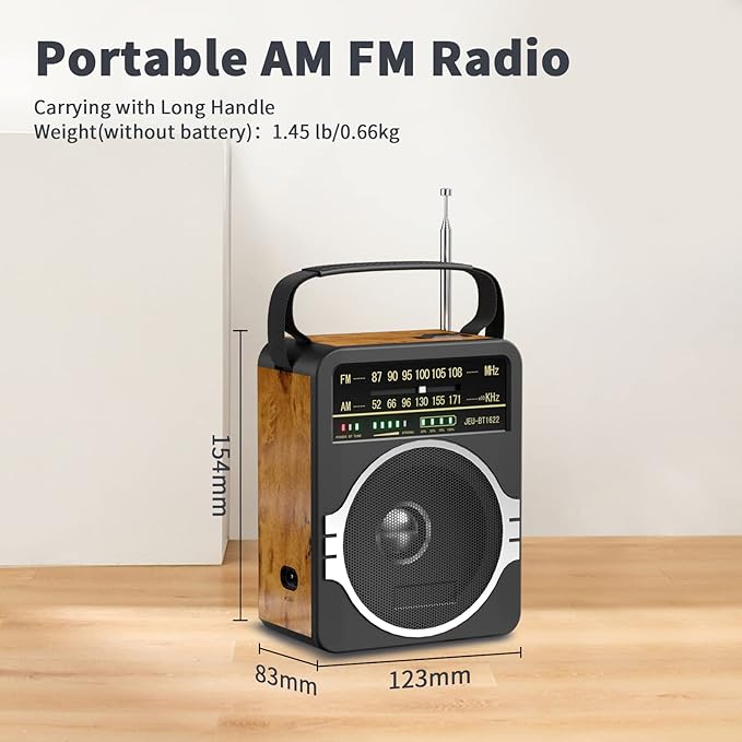 JEUJUG Portable AM FM Radio, FM Radio Built-in Rechargeable Battery/DC D*4 Cell - Image 7