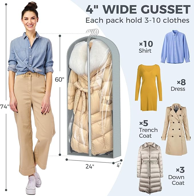 6 Pcs 60" Garment Bags for Hanging Clothes, Garment Bags Shoulder Covers - Image 4