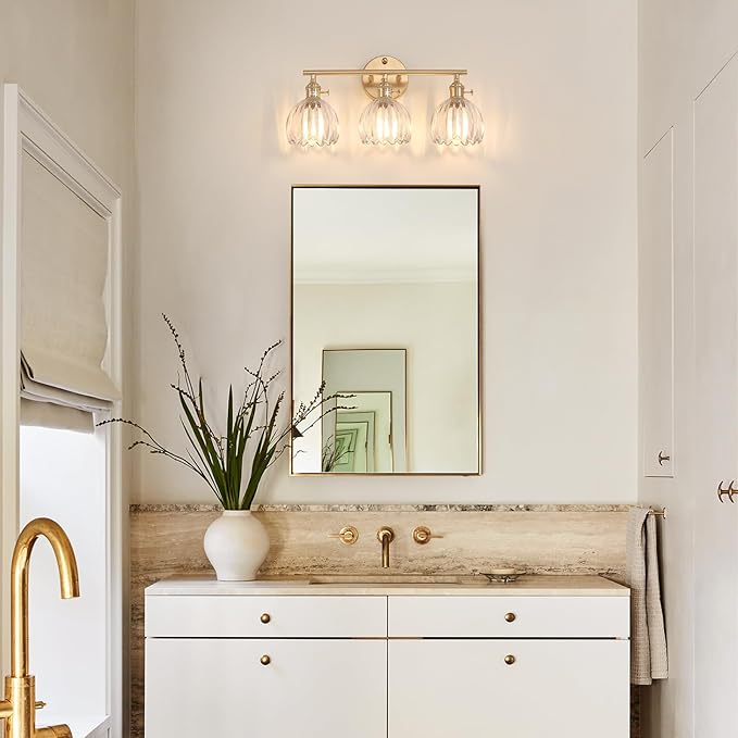 Shenmoyl Bathroom Light Fixtures, 3-Light Brass Vanity Wall Light Over Mirror - Image 2