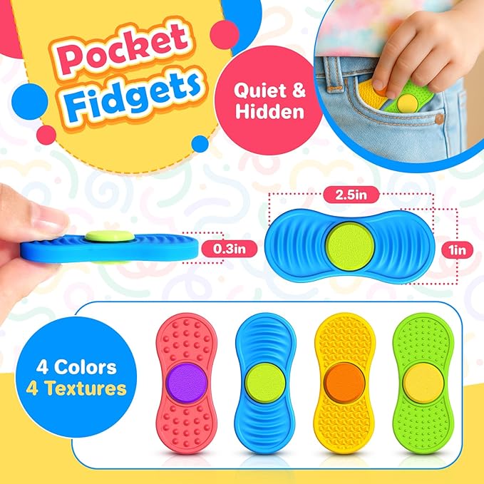 Sensory Fidget Spinnes for Kids Adults：Textured Finger Fidgets 4 Pack, Quiet - Image 8