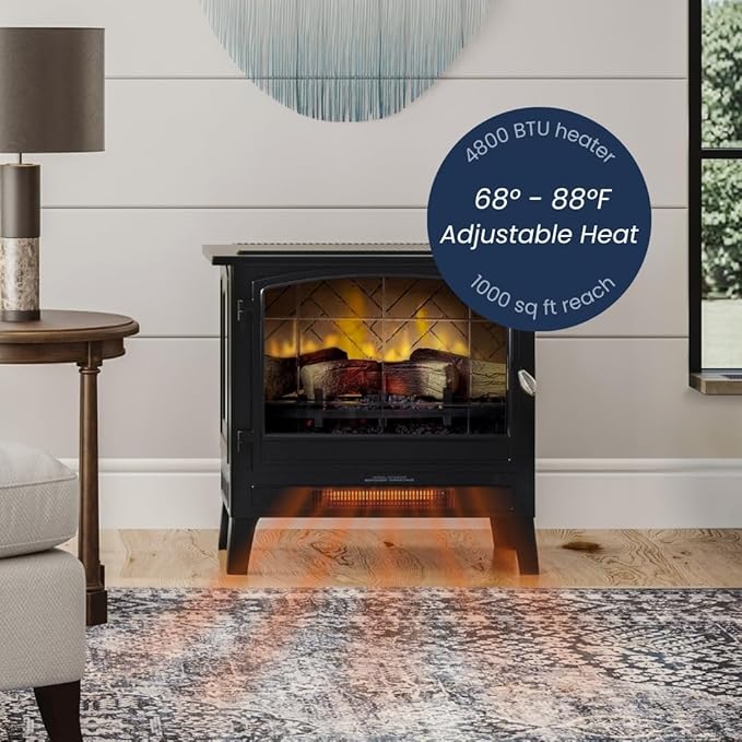 Country Living Infrared Freestanding Electric Fireplace Stove Heater in Black | - Image 9