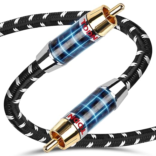 TODN 75-Ohm Coaxial Digital Audio Cable Audiophile 24K Gold-Plated RCA Male by TODNAudio