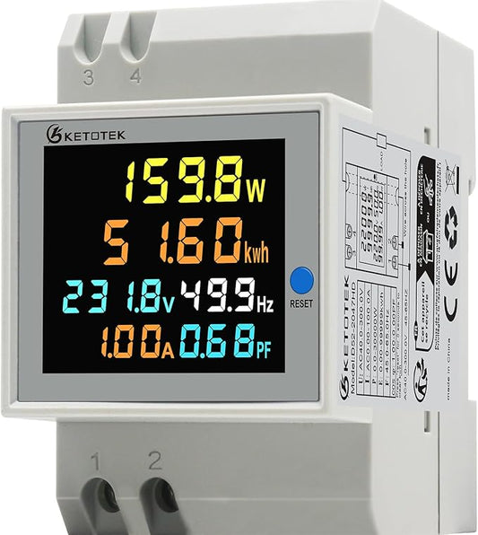 KETOTEK Single Phase Energy Meter Din Rail Electricity Usage Monitor AC 40-300V by KETOTEK