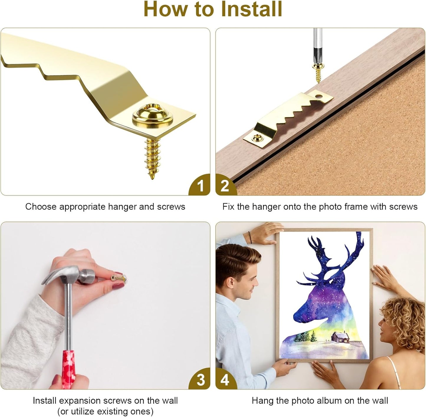 128Pcs Sawtooth Picture Hangers, Picture Hanging Kit, 2 Sizes for Photo Frames, Art, Clocks, Paintings, Canvas Hooks, and Picture Hanging Hardware, Wall Hanging Kit with Drywall Anchors and Screws