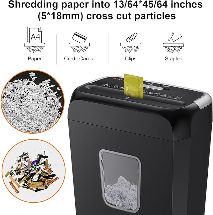 Bonsaii Shredders for Home Use, 3.4 Gal Wastebasket, 6-Sheet Cross-Cut Credit - Image 3