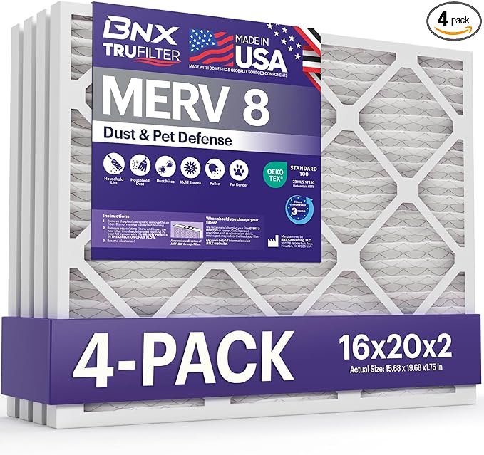 BNX TruFilter 16x20x2 Air Filter MERV 8 by BNX