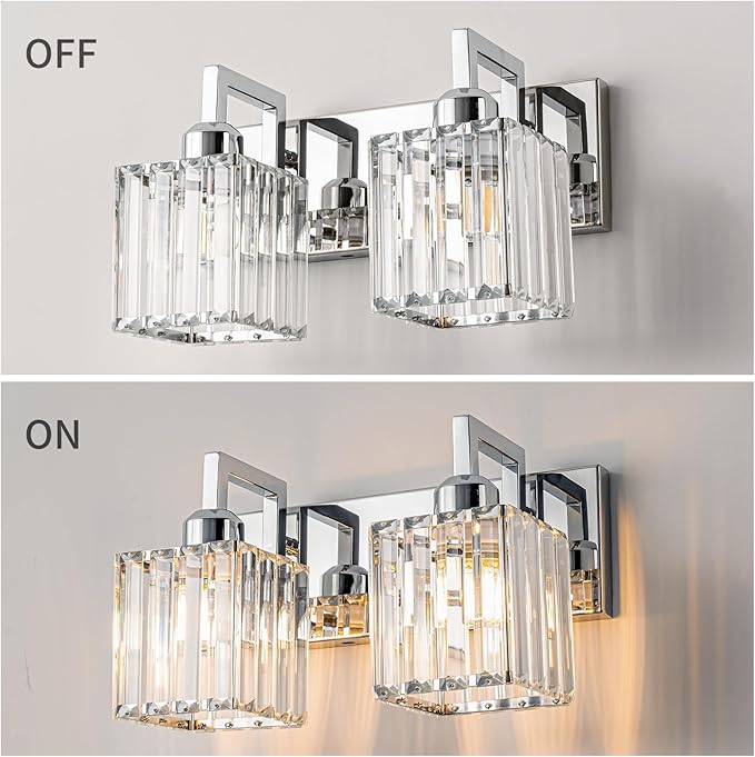 FDPBY Modern Bathroom Vanity Light 2-Lights Chrome Crystal Wall Lamp Bathroom - Image 5