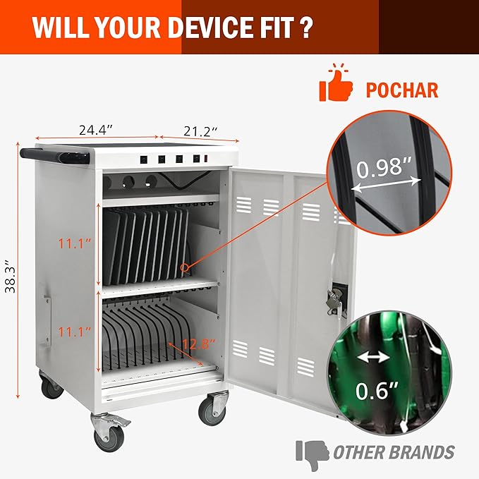 Aokleo Laptop Charging Cart, 35 Devices Tablet Storage Carts - Image 8