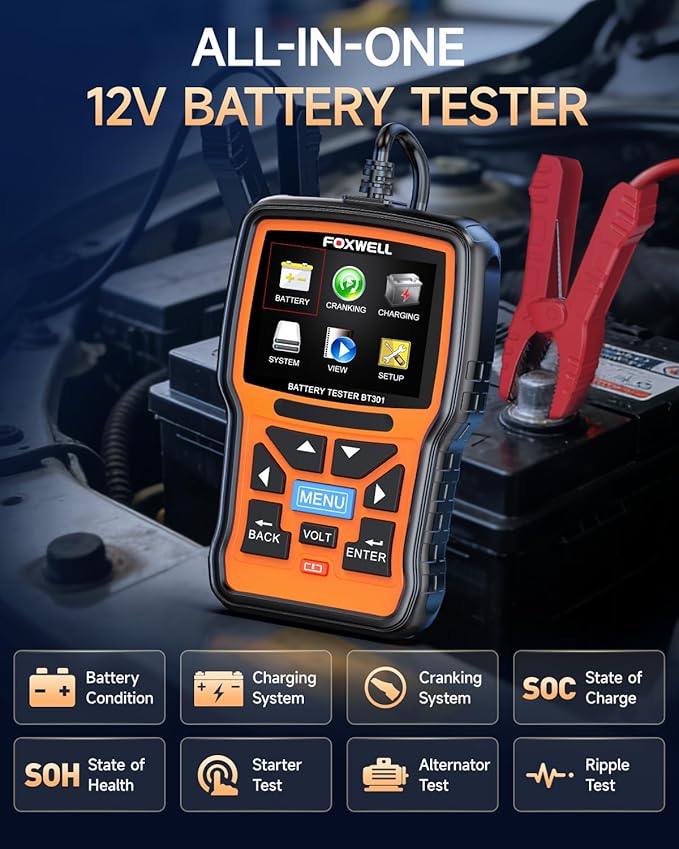 Car Battery Tester 12V FOXWELL BT301, Battery Load Tester 100-2000CCA - Image 2