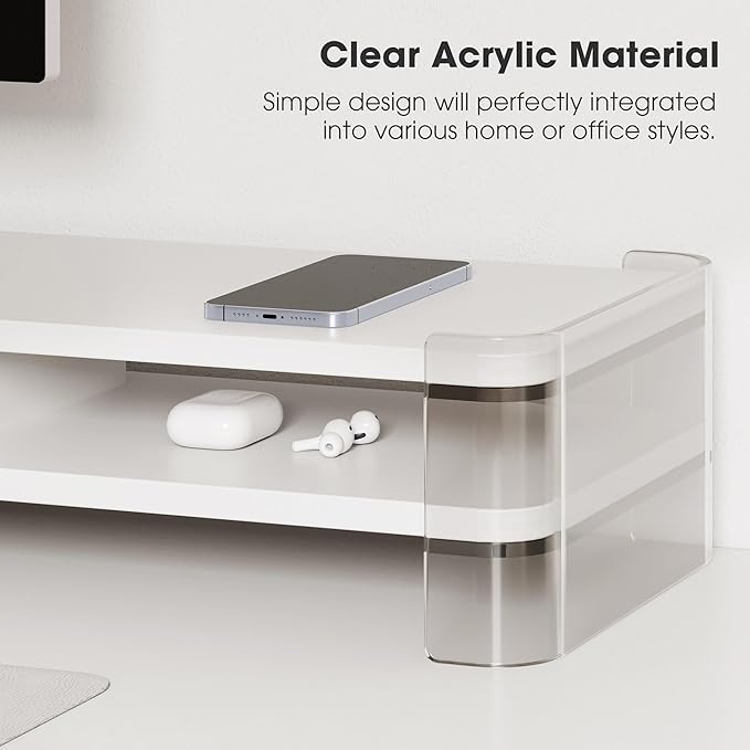 Fenge Acrylic Monitor Stand Riser, 2 Tier Wood Office Desk Storage Organizer - Image 3