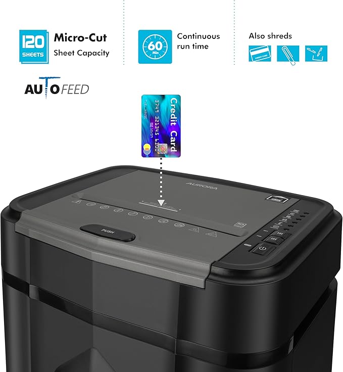 Aurora High Security 120-Sheet Auto Feed Micro-Cut Paper and Credit Card - Image 3