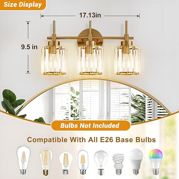 EJIAXIN Bathroom Lighting Fixtures, 3 Light Gold Bathroom Light Fixtures - Image 4