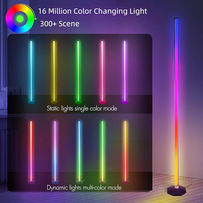 PTVGS LED RGB Corner Lamp: Smart RGB LED Corner Floor Lamp Adjustable Height - Image 4