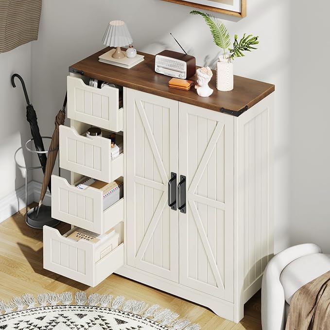 Vabches Farmhouse Bathroom Cabinet, Freestanding Storage Cabinet - Image 4