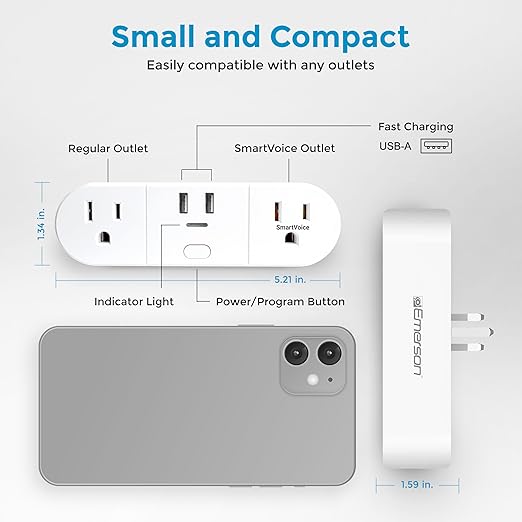 Emerson SmartVoice 4-in-1 Wall Plug, Offline 30+ Voice Control Commands - Image 5