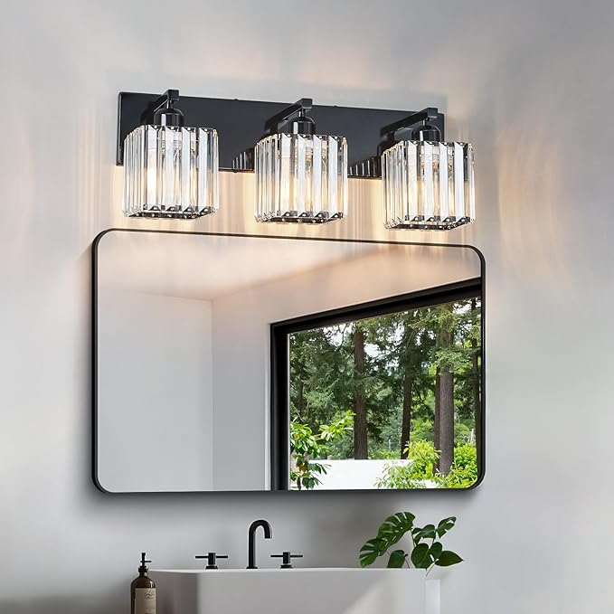FDPBY Modern Bathroom Vanity Light 3-Lights Plating Black Crystal Bathroom Wall - Image 3