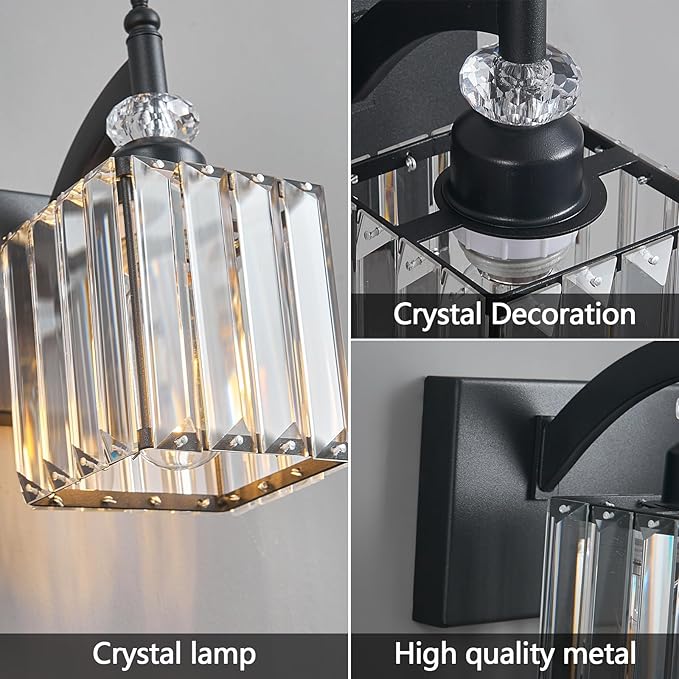 BBLLWJ Modern Bathroom Vanity Light 3-Light Black Crystal Light Fixtures Over - Image 5